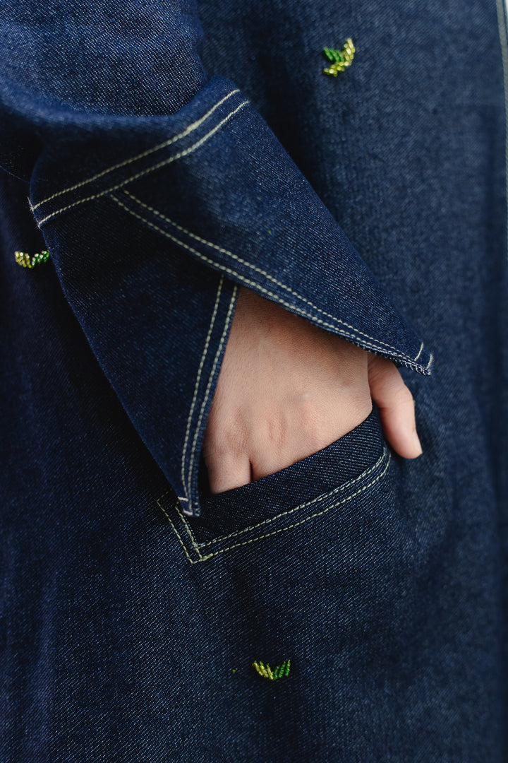 Leafy Embellished Jeans Abaya