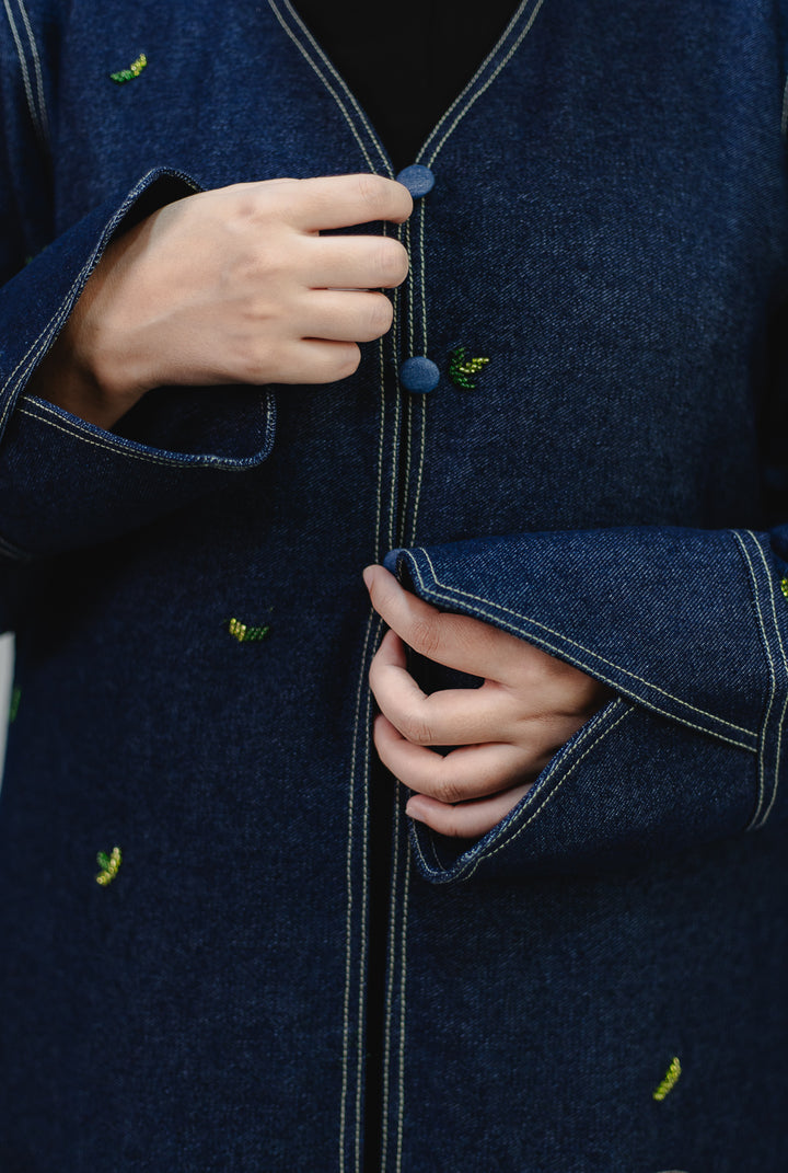 Leafy Embellished Jeans Abaya