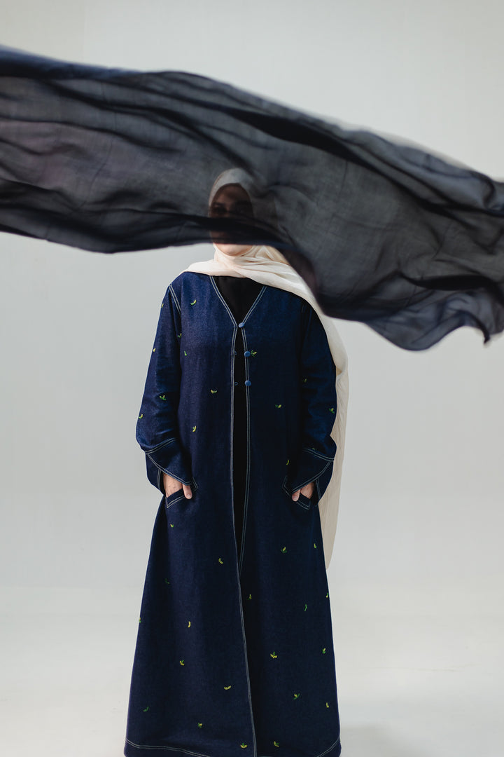 Leafy Embellished Jeans Abaya