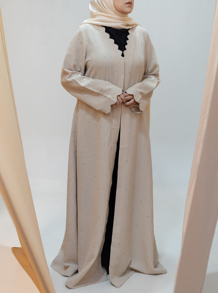 Beige Scallop Neck Abaya