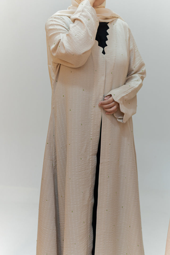 Beige Scallop Neck Abaya