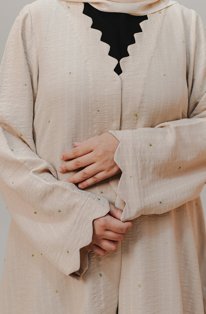 Beige Scallop Neck Abaya