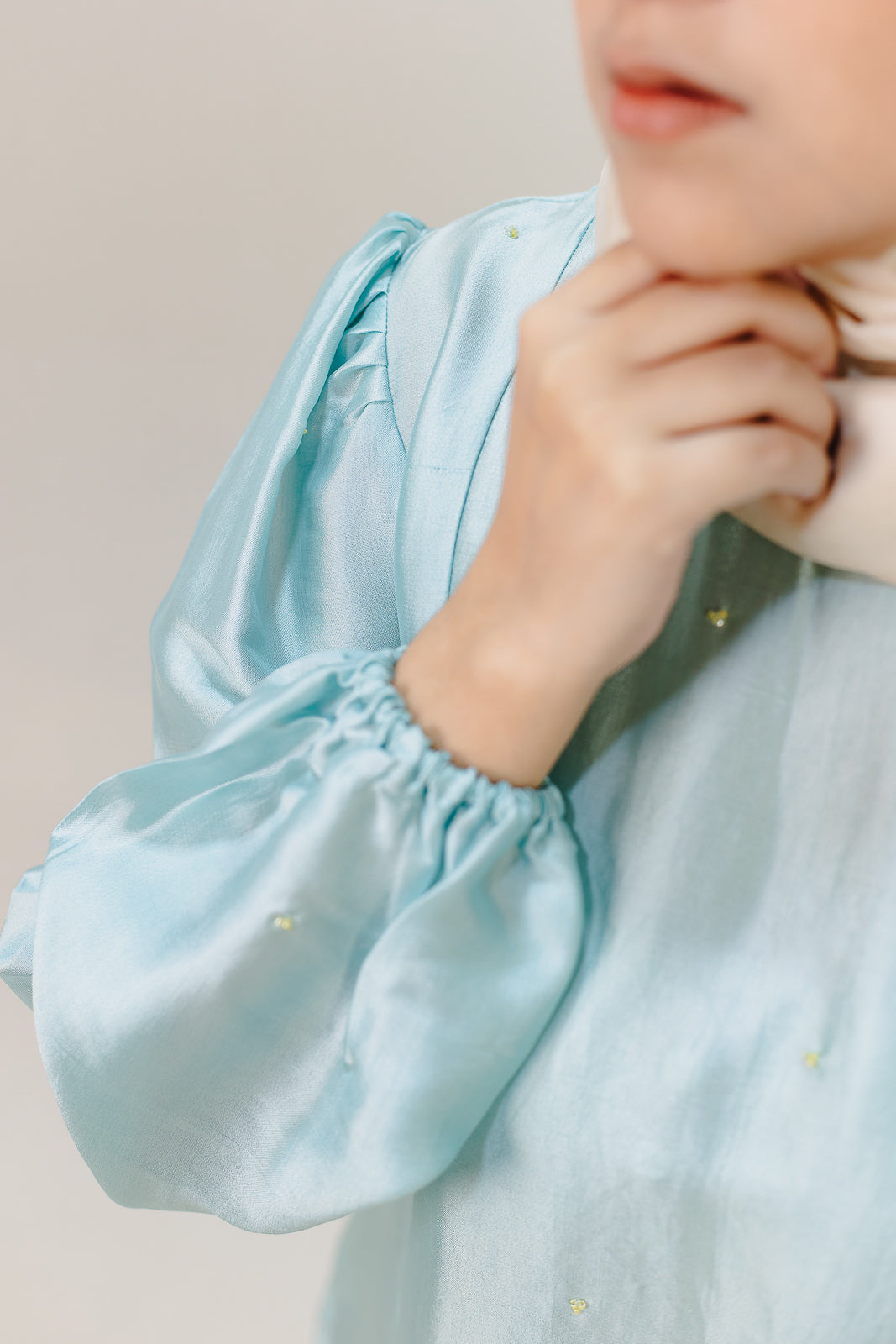 Puffy Sleeve Aqua Blue Top