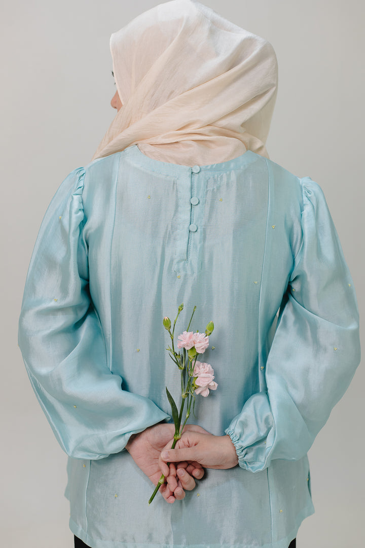 Puffy Sleeve Aqua Blue Top