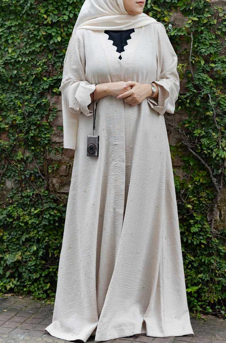 Beige Scallop Neck Abaya