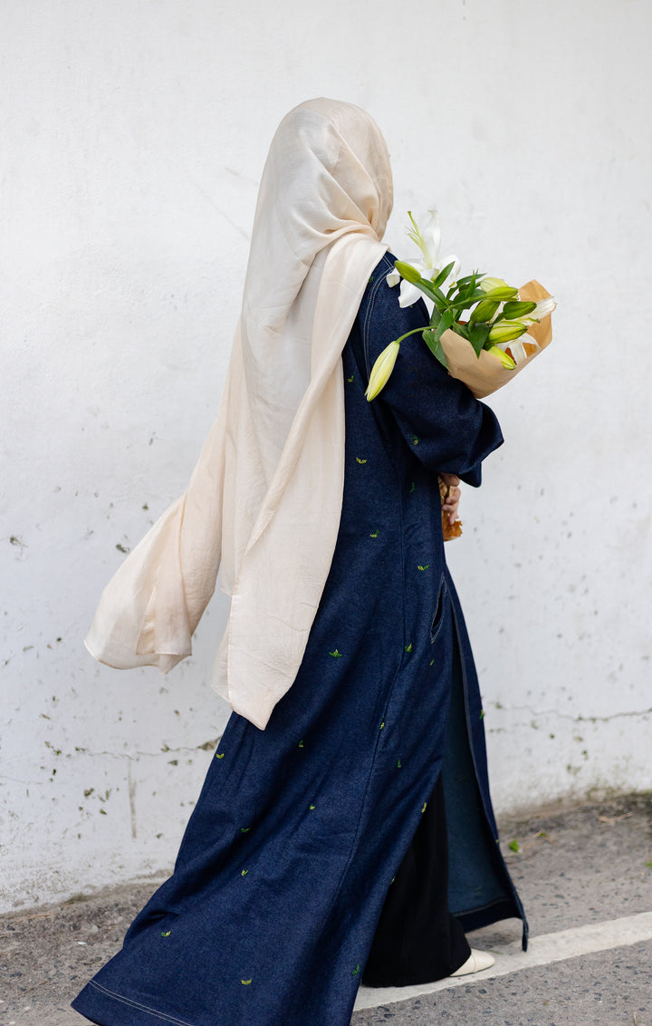 Leafy Embellished Jeans Abaya